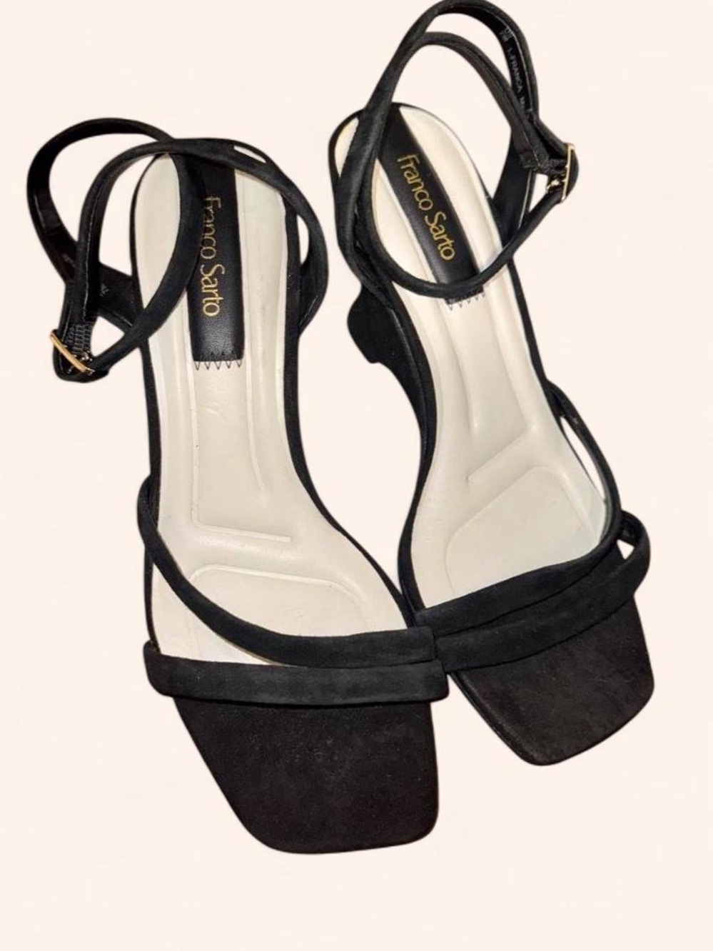NWT Franco Sarto Black Square-Toe Ankle Strap Block Heels